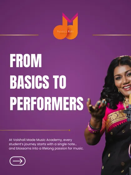 We guide students from the very basics to becoming confident performers. This graphic shows our commitment to starting with a single note and blossoming that into a lifelong passion for music.