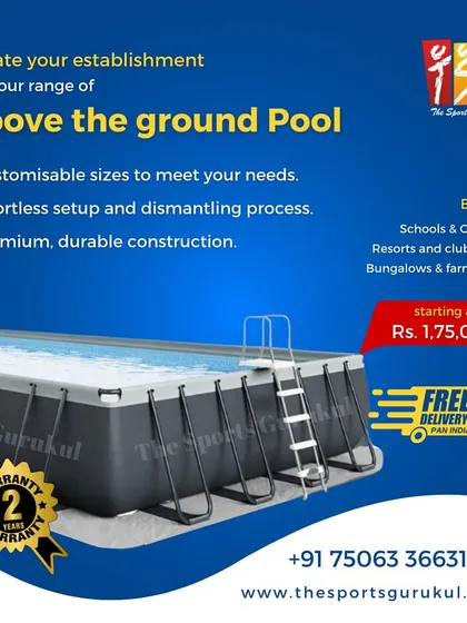 We provide flexible solutions for any space, including above-ground swimming pools. These durable, premium pools are customizable in size and perfect for schools, colleges, and farmhouses. They offer an effortless setup process with a two-year warranty, making it easy to add an aquatic facility.