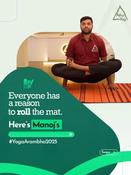 Here is Manoj, one of our dedicated practitioners, demonstrating a complex arm balance. His journey is a source of inspiration for our whole community.