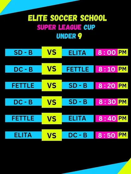 The fixture list for our U09 Super League Cup. We ensure our tournaments are well-organized and professional.