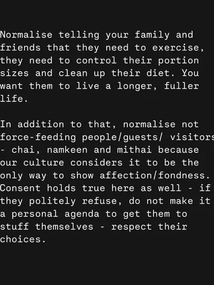 An unpopular but important opinion. We need to normalize encouraging our loved ones to be healthy and respecting their choices when they refuse unhealthy food. True kindness is helping people live longer, fuller lives.