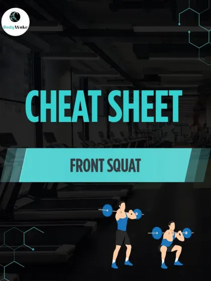 Cheat Sheet: Front Squat. A great exercise for quad development. This shows the correct form for the movement.