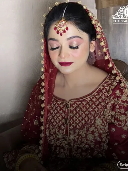 A close-up showing the soft, blended eyeshadow and flawless skin. This look is perfect for brides who want a classic yet gentle makeup style.