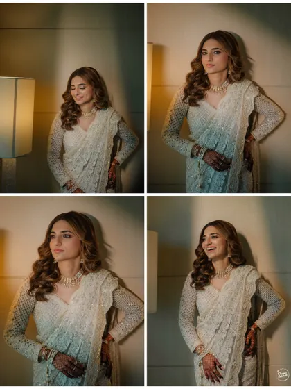 A collage of the bride's portraits, showing different expressions and poses that capture her personality.