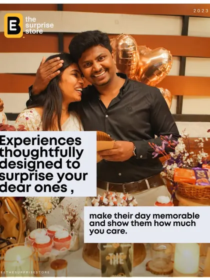 A happy couple surrounded by the beautiful setup of their 'Time Travel' experience. My goal is to make their special day truly memorable.
