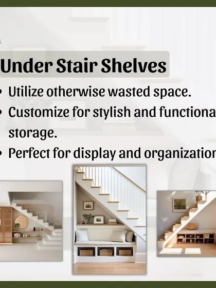Don't let the space under your stairs go to waste. Custom shelves can turn this awkward area into highly functional and stylish storage, perfect for books, shoes, or a mini display gallery.