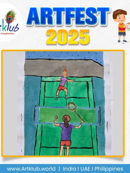 A bird's-eye view of a badminton match, created by a senior student. This perspective offers a unique look at the court and the players' positions during a game.