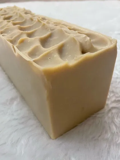 Close-up detail of the wavy top of the Multani Mitti soap loaf.