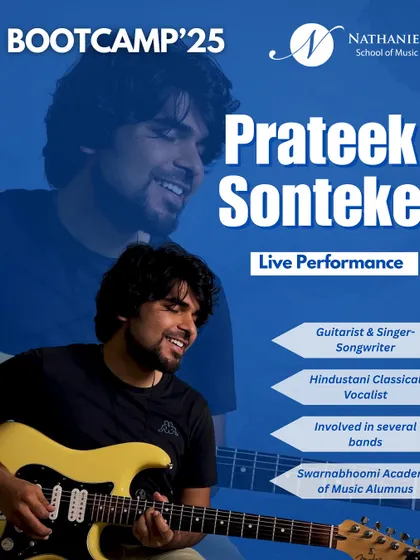 Prateek Sonteke will lead our Live Performance workshop. As a guitarist, singer-songwriter, and Hindustani classical vocalist active in several bands, he brings a wealth of practical stage experience to his sessions.