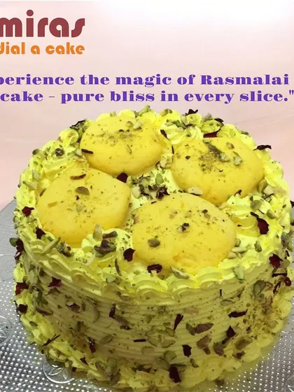A fusion of classic Indian dessert and cake, this Rasmalai cake is a true delight. The cake is infused with the flavor of rasmalai and garnished with pistachios and rose petals.