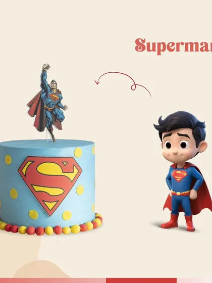 A cake for a little superhero. This Superman cake features the iconic 'S' logo and bold primary colors.