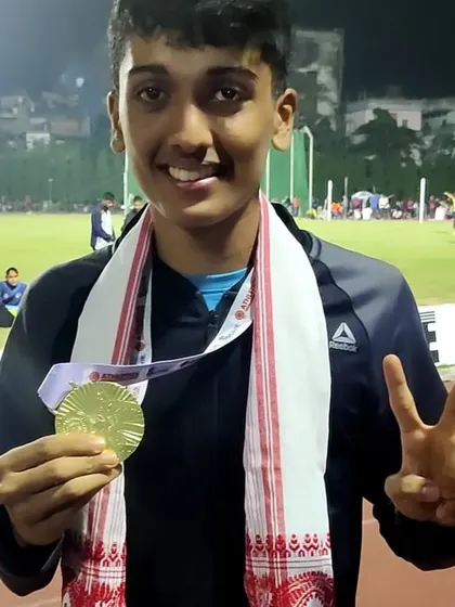 A golden moment at the 37th Junior National Athletics Championship in Guwahati. My athlete, Jason Castelino, proudly displays his gold medal from the 1000m Sprint Relay.