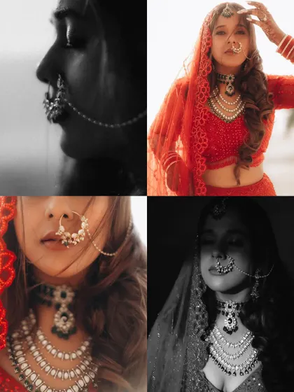 A collage of bridal portraits, showing different moods and angles. This demonstrates the variety I provide, from intense close-ups to full-length shots in color and monochrome.