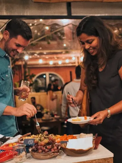 Guests enjoying the food and company at an outdoor brand launch event. My buffets are designed to encourage mingling and conversation.