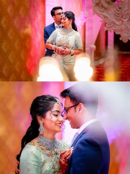 A collage of romantic reception portraits. We use different angles and framing to give you a variety of beautiful images to choose from.