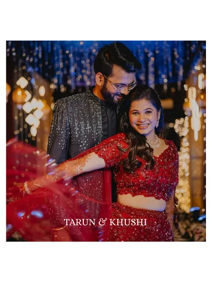 A beautiful portrait of the couple, with the bride's dupatta creating a lovely sense of movement. Their happy, relaxed expressions make this a wonderful candid moment.
