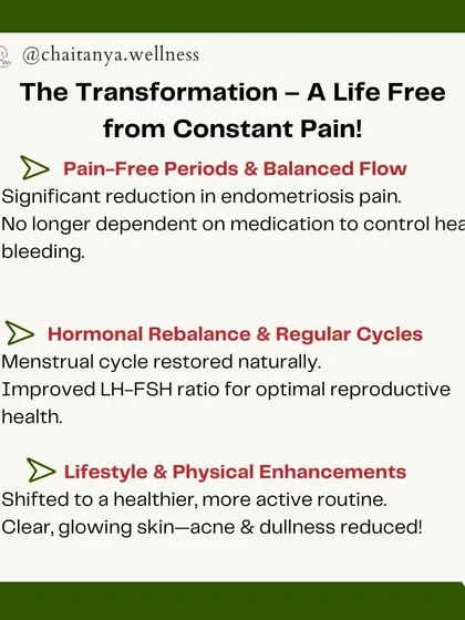 The result was a life free from constant pain. Abha achieved pain-free periods, a restored menstrual cycle, a more active lifestyle, and clear, glowing skin.