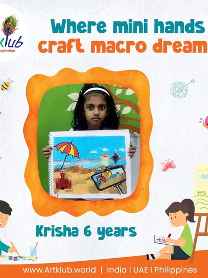 Krisha, age 6, crafts a macro dream with her mini hands, creating a lovely beach scene.