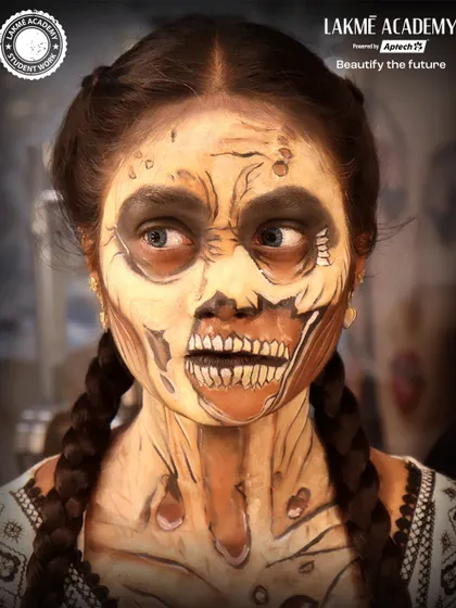 We push the boundaries of creativity with advanced SFX makeup training. This chillingly detailed zombie look, created by one of our students, showcases the high-level technical skill and artistry we nurture for careers in film, television, and fantasy makeup.