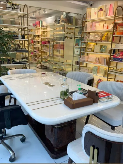 Welcome to our professional consultation space. We invite our clients to our Delhi showroom to discuss their gifting needs, explore our collection, and create bespoke hampers in a comfortable and elegant setting.