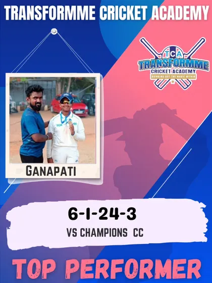 Ganapati's top performance in the Dasara Cup final, taking 3 crucial wickets.