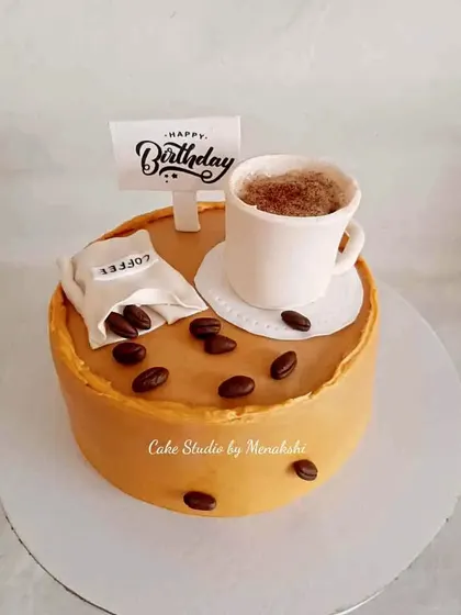 Anyone for coffee and cake? This design looks like a freshly brewed cup of coffee with a bag of coffee beans, all completely edible.