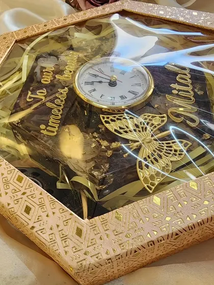 I always take great care in packaging your orders. This beautiful table clock is safely packed in a gift box, ready to be sent to its new home.