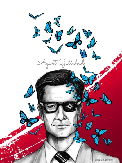 An alternate design for the Agent Galahad piece, adding a bold red slash in the background. This gives the artwork a more graphic, poster-like quality.