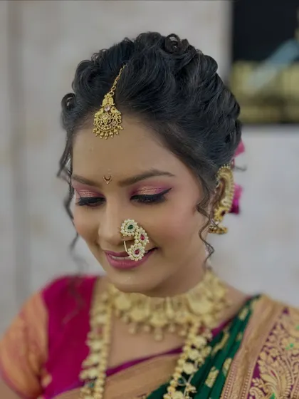 Another detailed shot of the eye makeup and jewellery. I teach my students how to balance bold elements like the 'nath' with softer makeup for an elegant result.