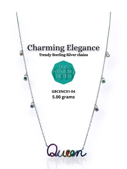 A "Queen" pendant necklace for the queen in your life. This 92.5 sterling silver chain features a chic multicolor stone pendant and is perfect for adding a pop of color to your day.
