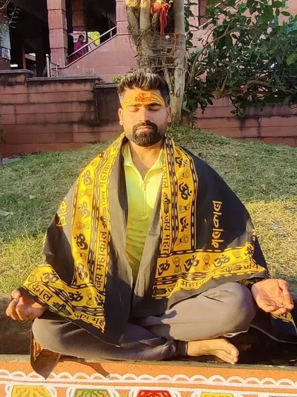 Dhyana, or meditation, is a journey inward. Here I am in a seated meditative pose, wrapped in a traditional shawl, focusing the mind to cultivate stillness and connect with a higher state of consciousness.