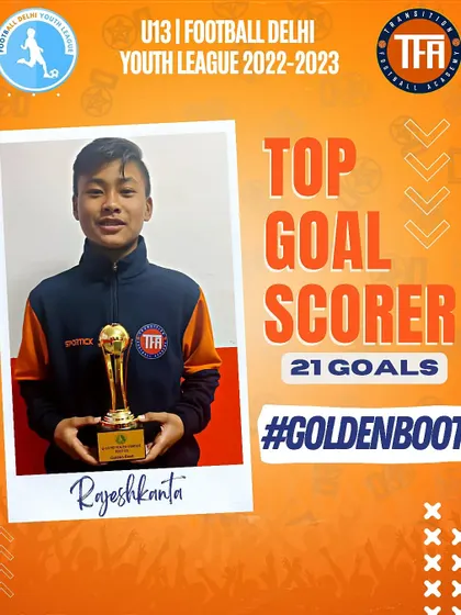Meet Rajeshkanta, my U-13 top goal scorer who won the Golden Boot in the Football Delhi Youth League with an incredible 21 goals. I train my strikers to be clinical and decisive in front of the goal.