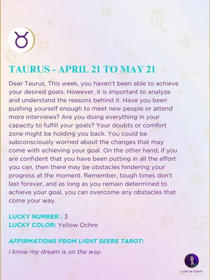 This week's tarot guidance for Taurus. You haven't been able to achieve your desired goals. It is important to analyze and understand the reasons behind it.