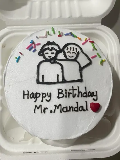 A personalized couple-themed bento cake for a birthday.
