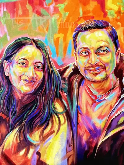 I really enjoyed creating this acrylic painting of a lovely 'Pahadi' couple from Shimla, capturing their warmth against a vibrant background.