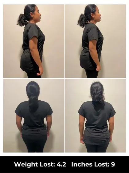 Chitranjali's 6-week journey led to a 4.2 kg weight loss and a 9-inch reduction. She developed healthy habits and feels stronger and more alive, thanks to top-notch coaches who pushed her boundaries daily.