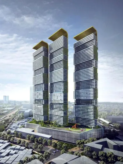 This trio of high-rise towers redefines urban luxury with a harmonious fusion of architecture and nature. The design features staggered balconies and green vertical elements, creating a unique and sustainable living environment.