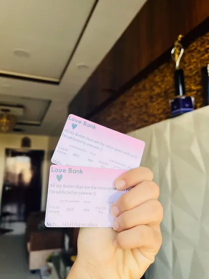 My custom "Love Bank" wallet cards are a super cute and romantic gift. They look like a credit card but are filled with love, perfect for your special someone to carry with them always.