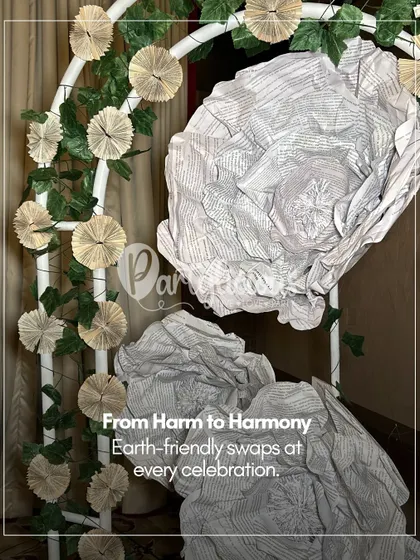 I believe celebrations can be beautiful and kind to our planet. This floral arch is crafted from upcycled old books, turning forgotten pages into a statement of sustainable art and harmony for your event.