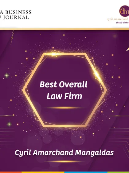 The 'Best Overall Law Firm' award graphic from India Business Law Journal, celebrating our comprehensive legal service offerings.