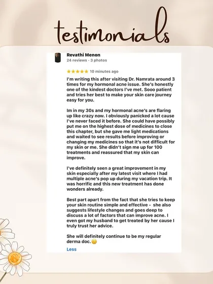 I am so grateful for the trust my patients place in me. This review highlights my commitment to creating easy-to-follow skin journeys and providing reassurance that with the right approach, their skin can and will improve.