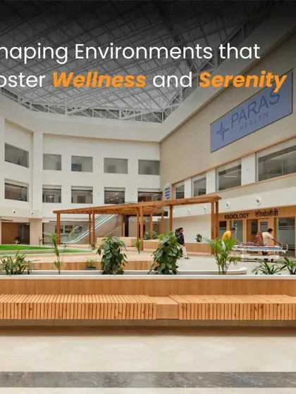 We shape environments that foster wellness and serenity. This view of the Paras Health courtyard embodies our vision for a future where healthcare facilities are sanctuaries of healing and hope, accessible to all.
