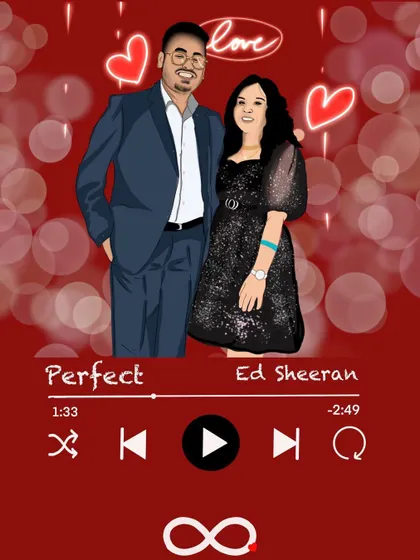 Turn your digital portrait into a unique piece of art with this music player design. It's shown here as a digital file, but it can be printed on a frame or card to make a perfect gift for your partner.