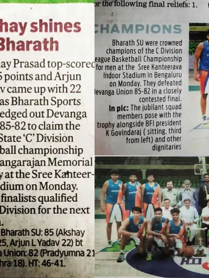 "Akshay shines for Bharath" - a headline from our championship win in the State 'C' Division league. This victory was a major milestone for the team.