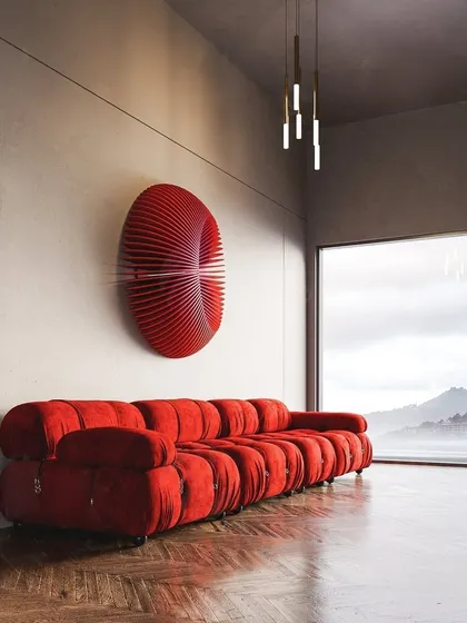 The abstract sculpture is shown here in a minimalist setting, proving that a single, powerful piece of art is all you need to define a space.