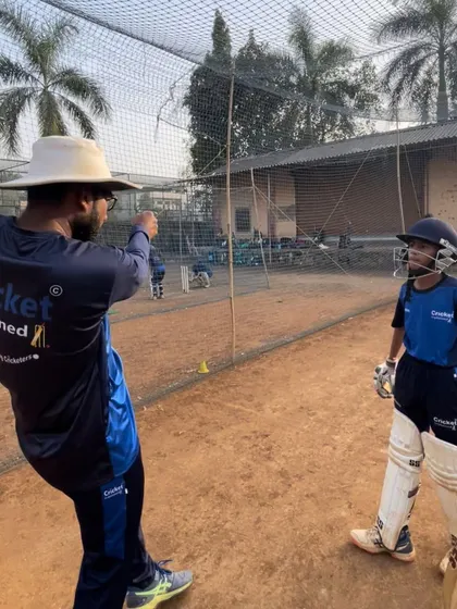 A coach-player moment with Aayush Ambekar. His selection in the top 60 U16 players in Mumbai is a result of years of hard work and dedication.