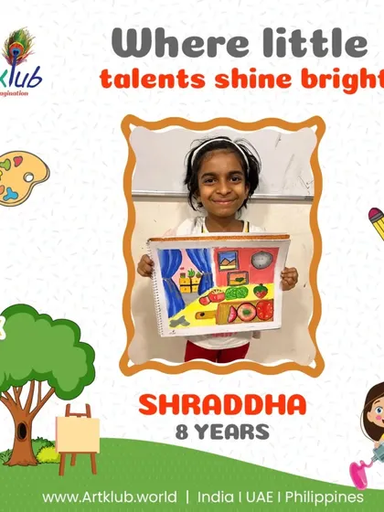 Eight-year-old Shraddha's little talent shines bright in her detailed still life of vegetables on a table.