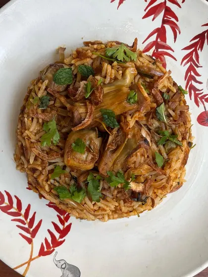 Another look at the Thalassery-style Jackfruit Biryani. This dish is a testament to the versatility of the miracle fruit, transforming it into a rich and satisfying centerpiece for a vegetarian meal.