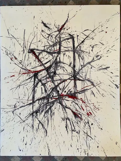 This abstract piece, created using acrylic on canvas, was featured in the film "CHUP: Revenge of the Artist." It represents my conceptual work, where I use color and motion to convey raw energy and emotion.