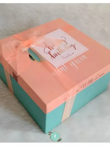 A cheerful birthday hamper for a friend, packed in my signature pink and teal box. This gift is all about pampering and friendship, curated to bring a smile to her face.